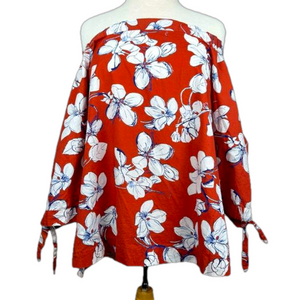 Ann Taylor Loft Outlet Blouse Burnt Orange Floral Off Shoulder Size Medium